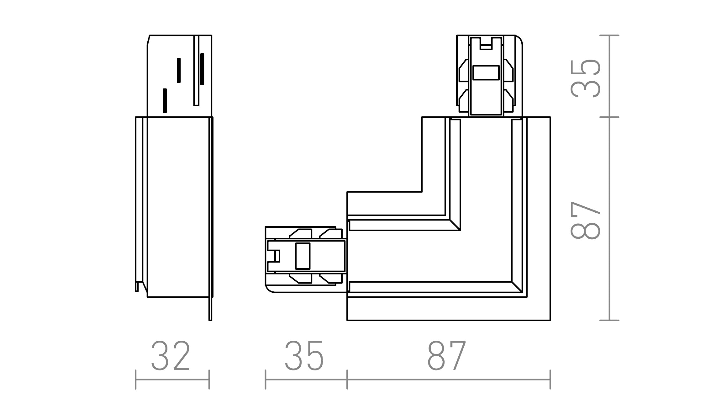 EUTRAC L spoj vnútorný na zápustnú lištu - Product sketch