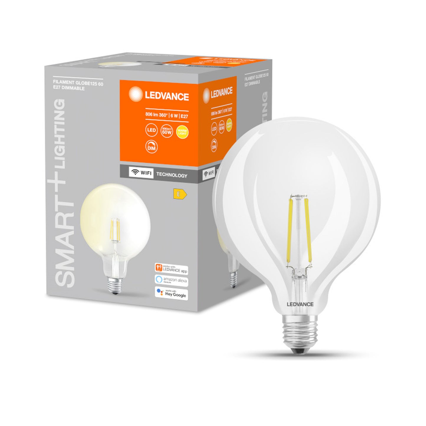 RENDL light source OSRAM SMART+ Globe 125 WiFi clear 230V E27 LED EQ60 2700K G13943 2