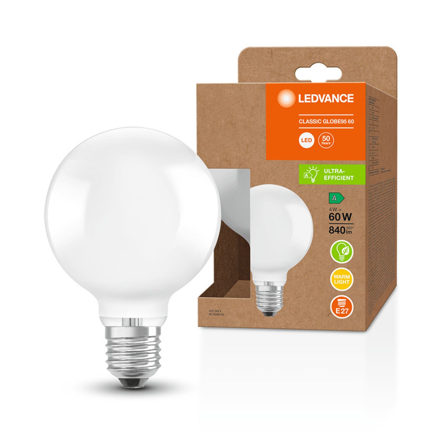 RENDL light source OSRAM ULTRA ECONOMY 210lm/W Globe 95 matte 230V E27 LED EQ60 3000K G13952 2