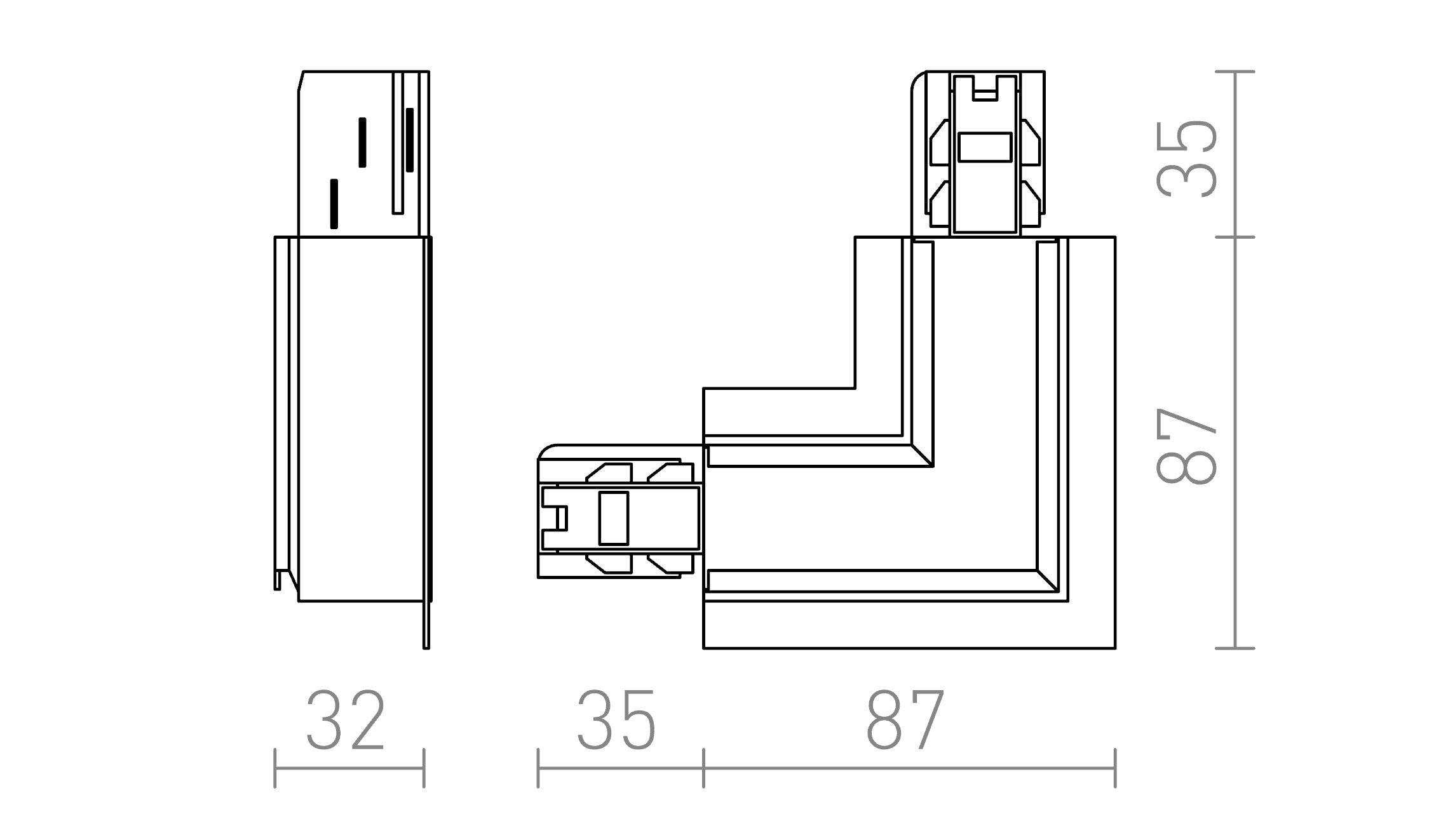 EUTRAC L SPOJ VONKAJŠÍ NA ZÁPUSTNÚ LIŠTU - Product sketch
