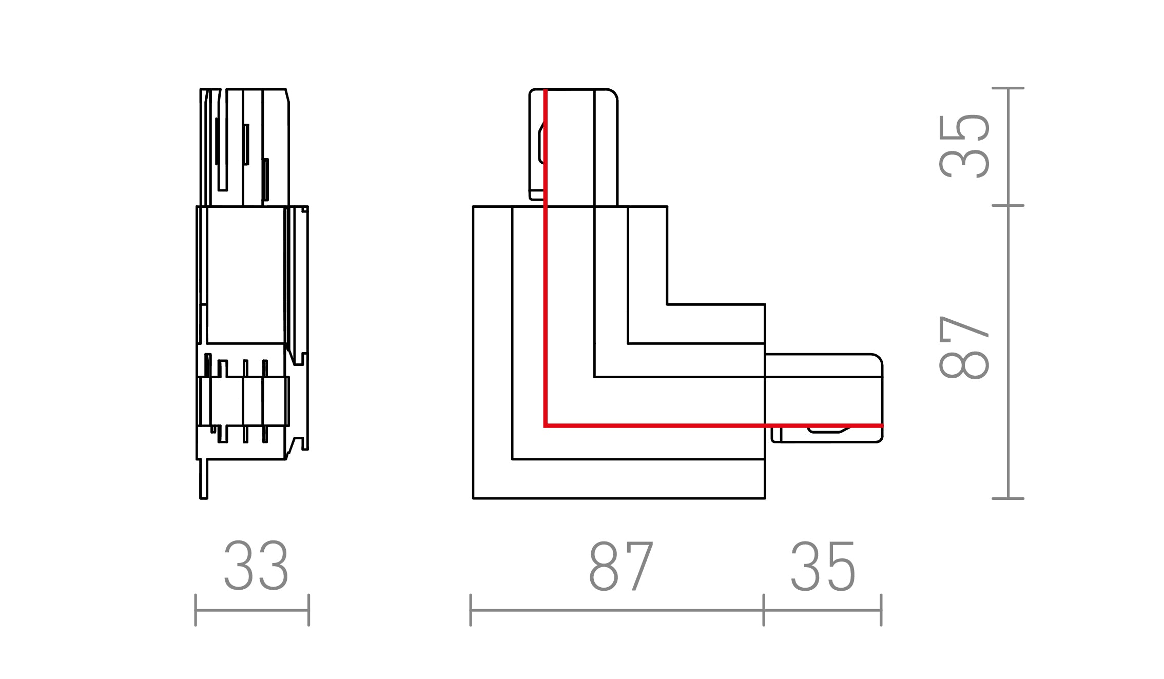 EUTRAC L SPOJ VONKAJŠÍ NA ZÁPUSTNÚ LIŠTU - Product sketch