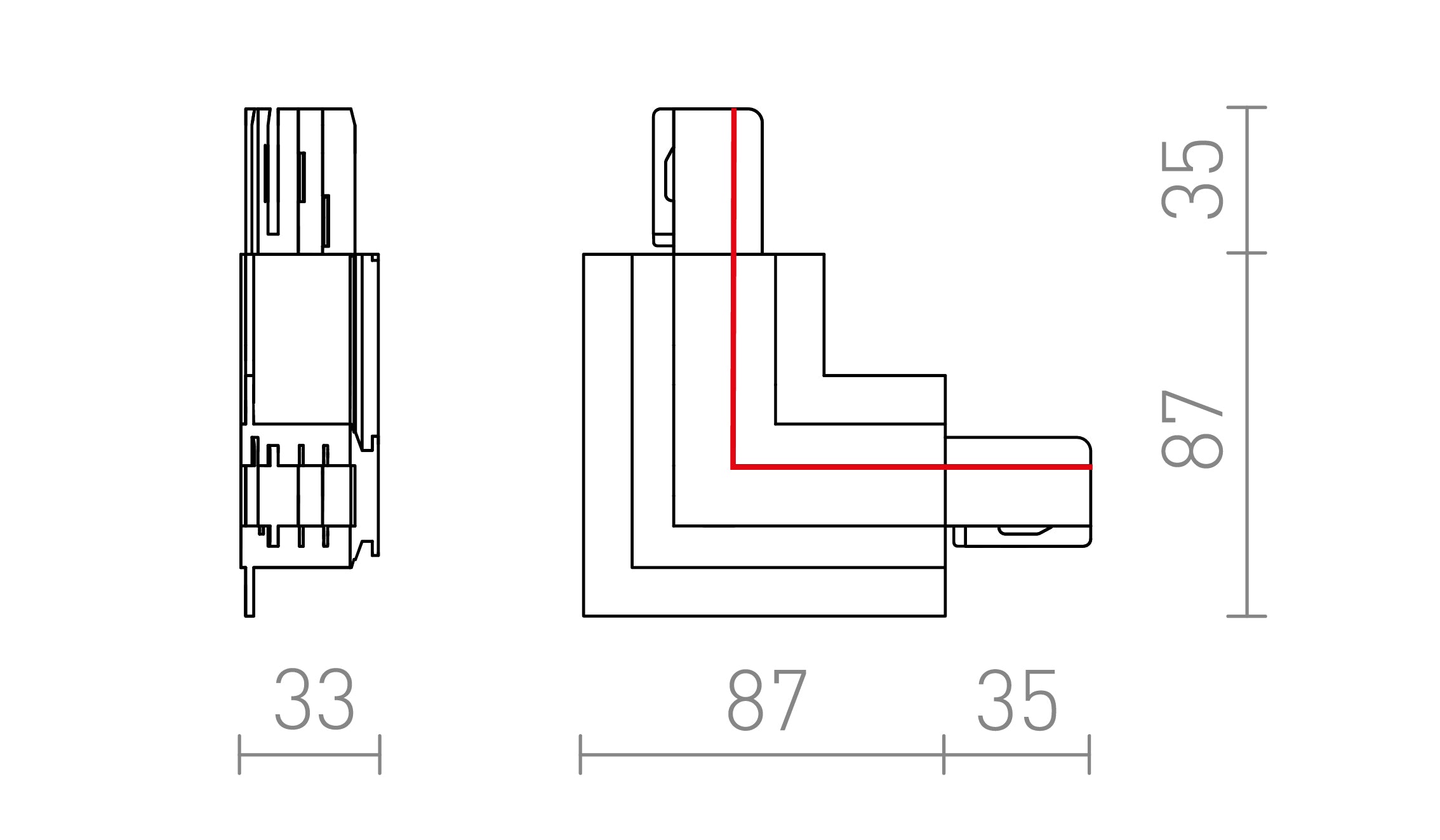 EUTRAC L SPOJ VNÚTORNÝ NA ZÁPUSTNÚ LIŠTU - Product sketch